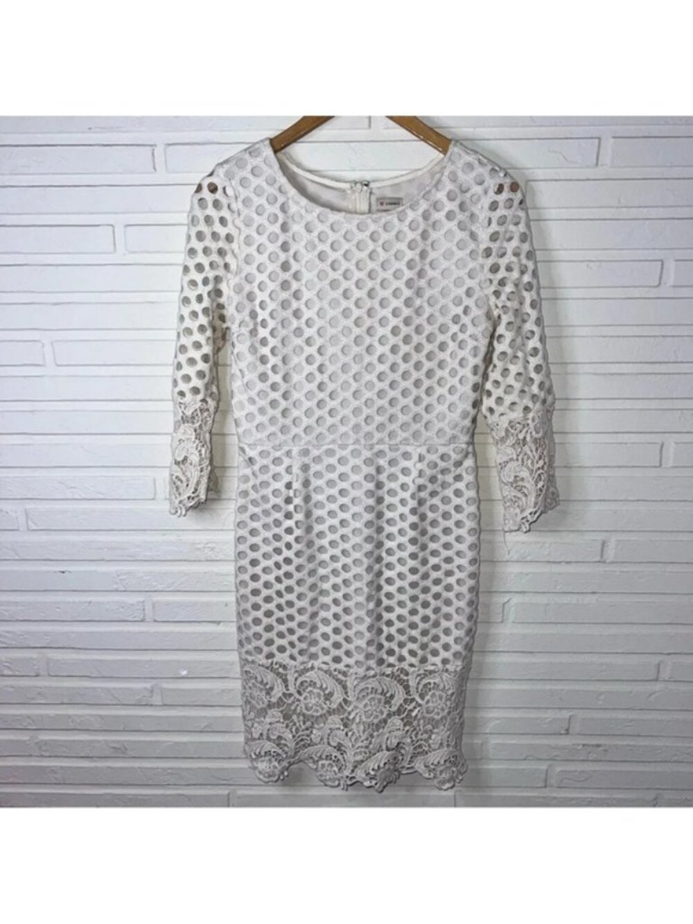 Cremieux Cream Embroidered Floral Lace 3/4 Sleeves Dress, Women’s Size Small